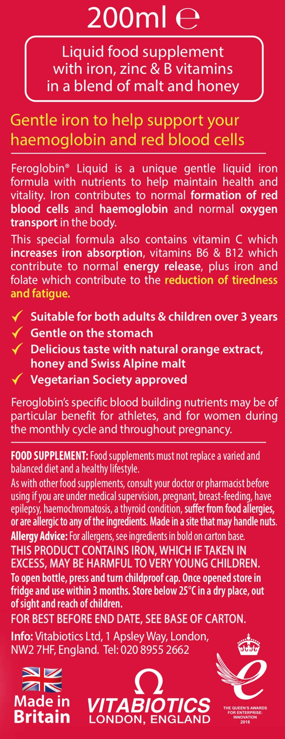 Feroglobin nutrition information and contents