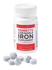 Ferretts Lemon-Lime flavored iron chewables, 60-count bottle with 18 mg carbonyl iron