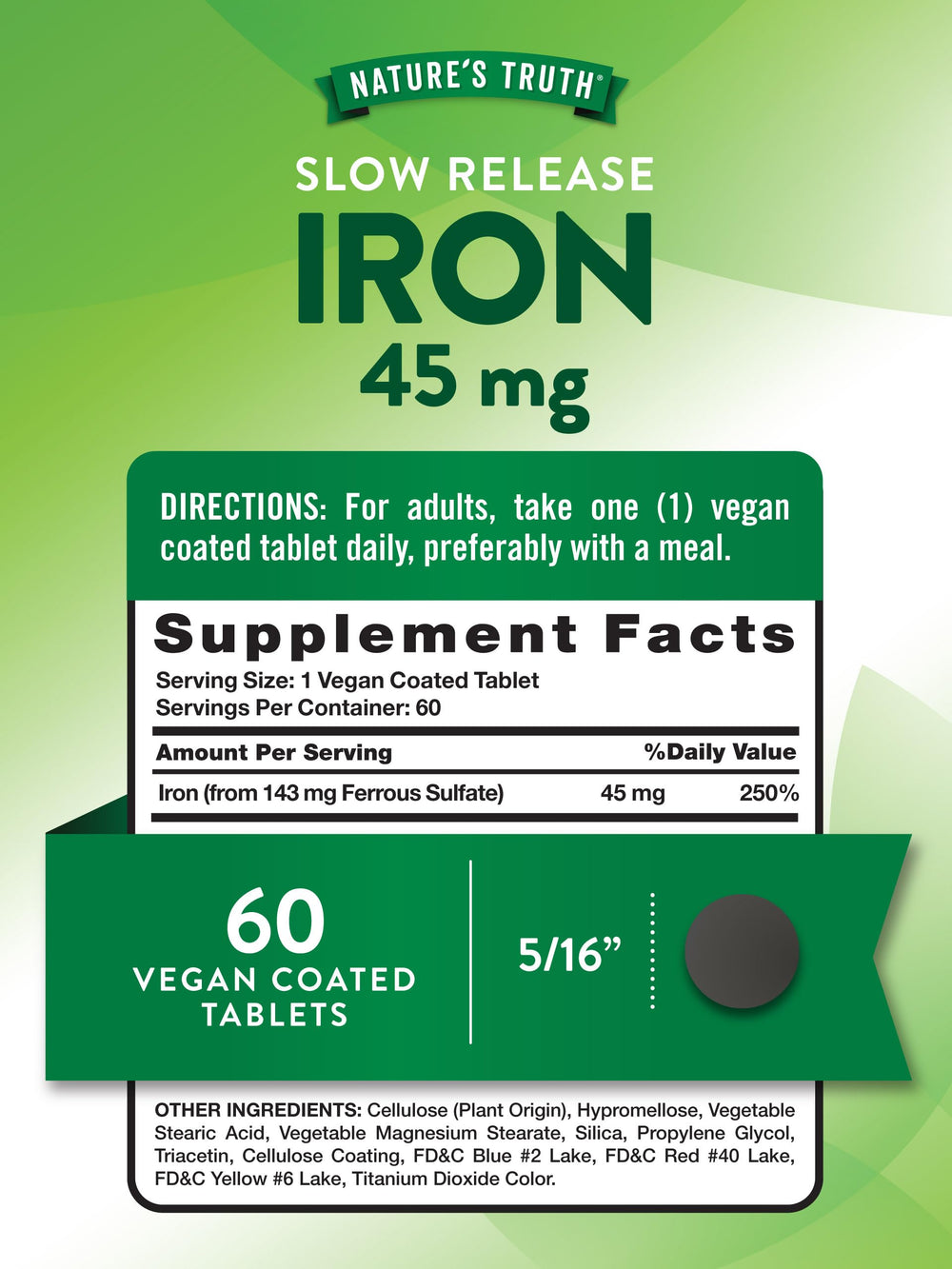 Close-up of ferrous sulfate iron tablets