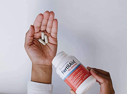 Front view of FertilAid for Women bottle with 180 capsules