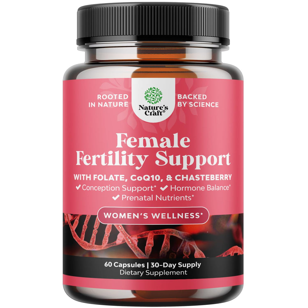 Bottle of fertility supplement for women with prenatal vitamins
