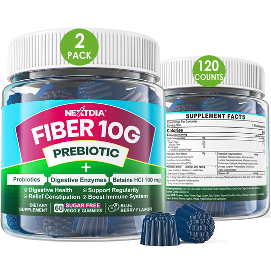 Front view of Nextdia Fiber Gummies for Adults bottle – 120 count