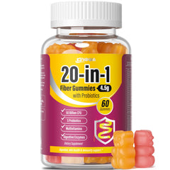 Bottle of fiber gummies for women highlighting prebiotic probiotics