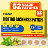 FILLOVE 52-count motion sickness patches packaging for easy travel planning