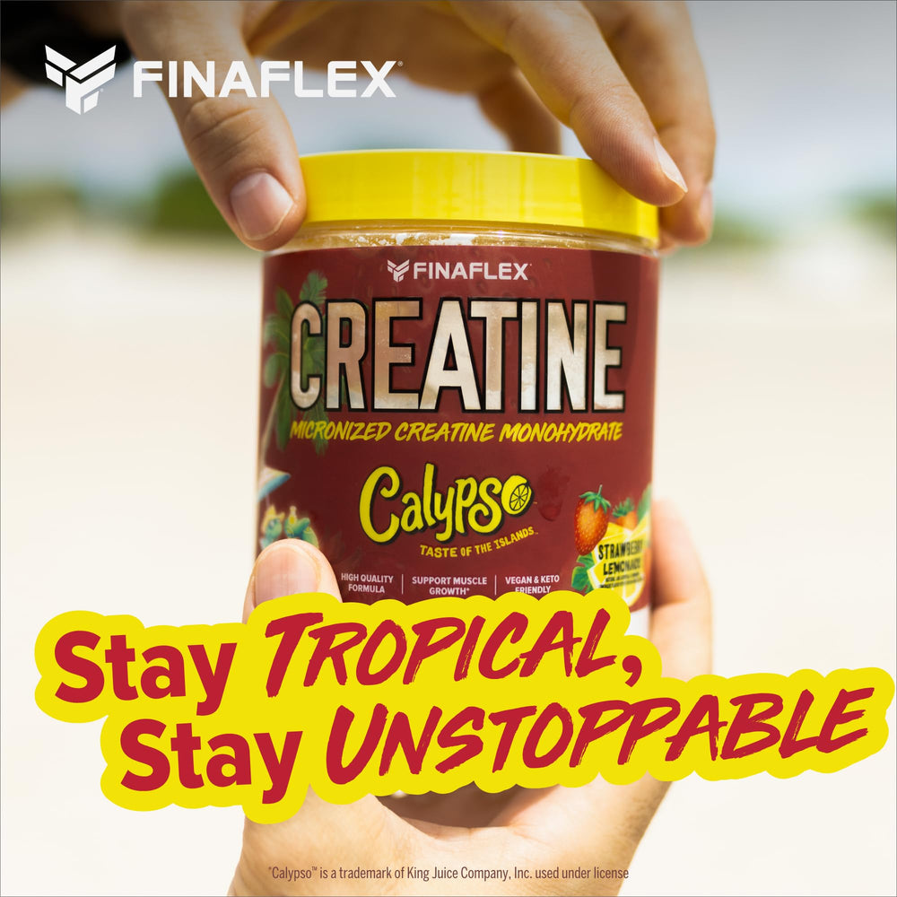 Tub close-up of FINAFLEX Creatine + CALYPSO Strawberry Lemonade