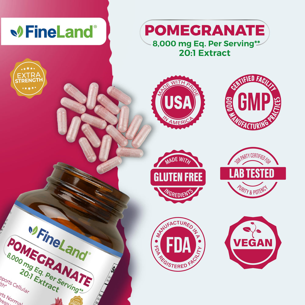 Vegan capsules packaged for FineLand Pomegranate Extract