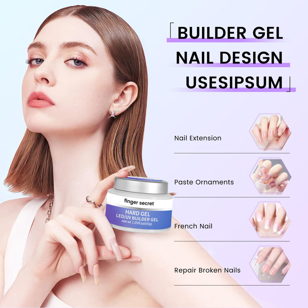 Finger Secret Pink Builder Gel application swatches showing smooth consistency for extensions