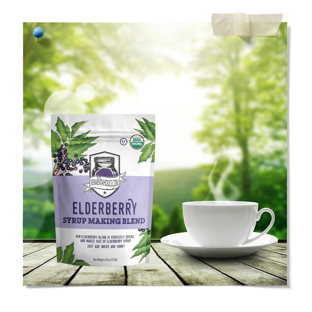 Finished elderberry syrup bottle with label