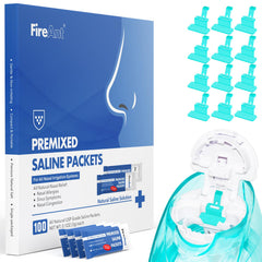 FireAnt 100 saline packets for nasal rinse, ready for daily relief.