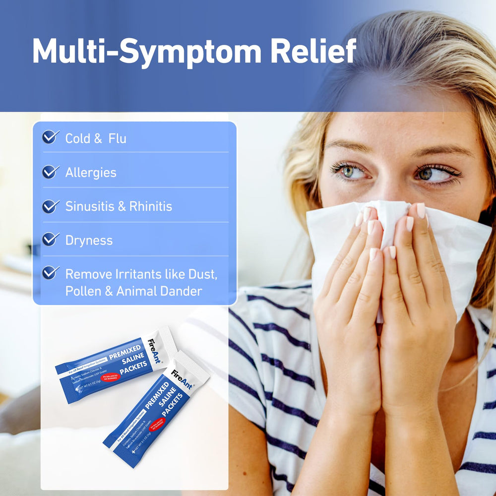 FireAnt portable foil-pack saline packets for on the go nasal care.