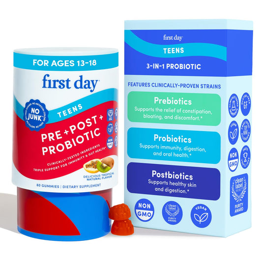 Main product image: FIRST DAY Teens 3-in-1 Probiotic Gummies