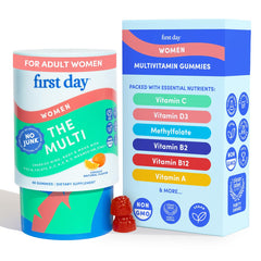 FIRST DAY women's multivitamin bottle ready for daily energy and balance