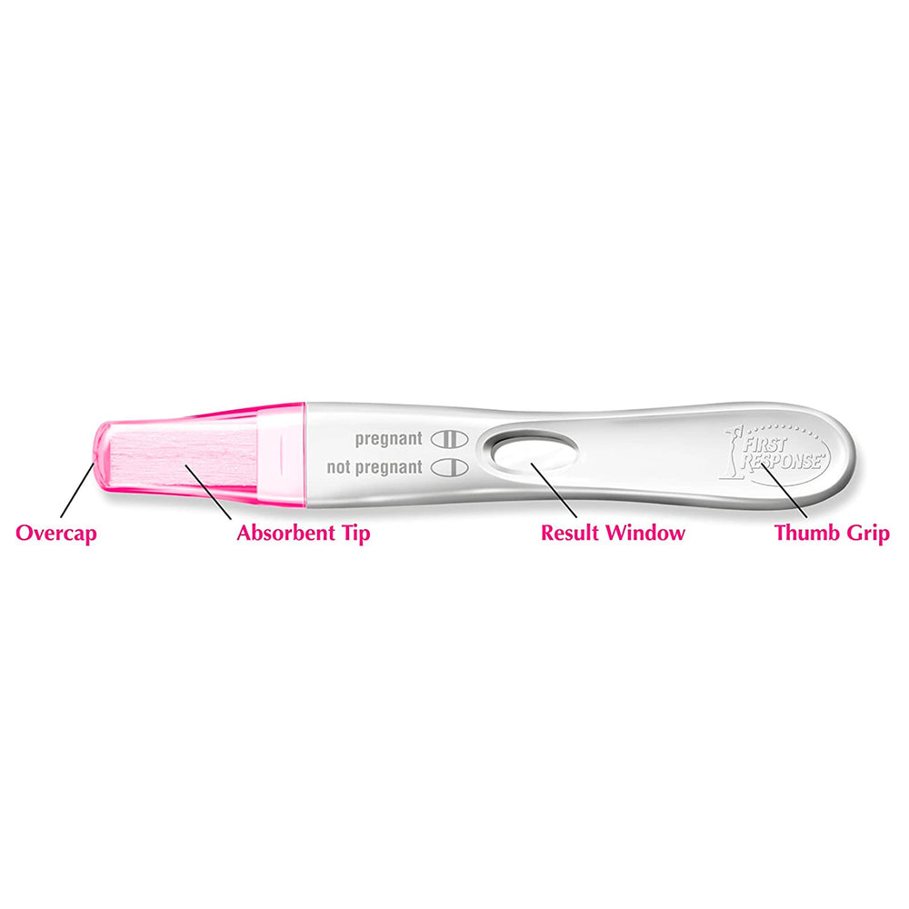 First Response test sticks with English and Spanish instructions