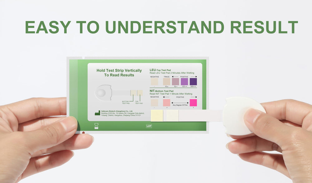 Test strip showing 2-minute color result reading