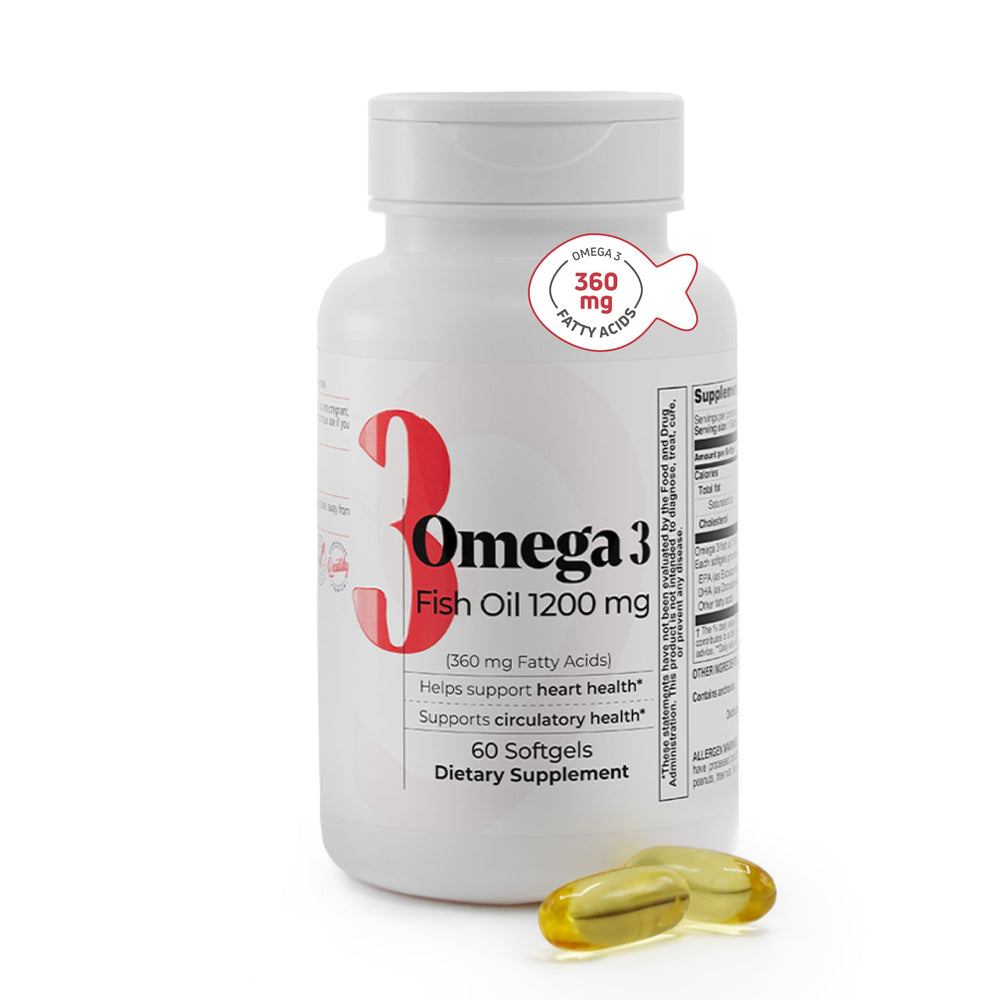 Fish Oil 1200 mg bottle with 360 mg Omega-3 per serving