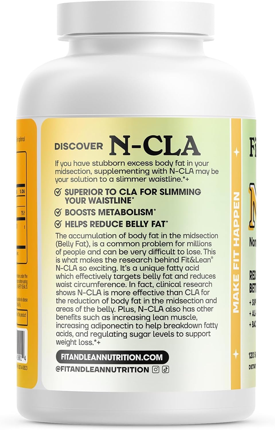 Close-up of Fit & Lean N-CLA bottle on white background