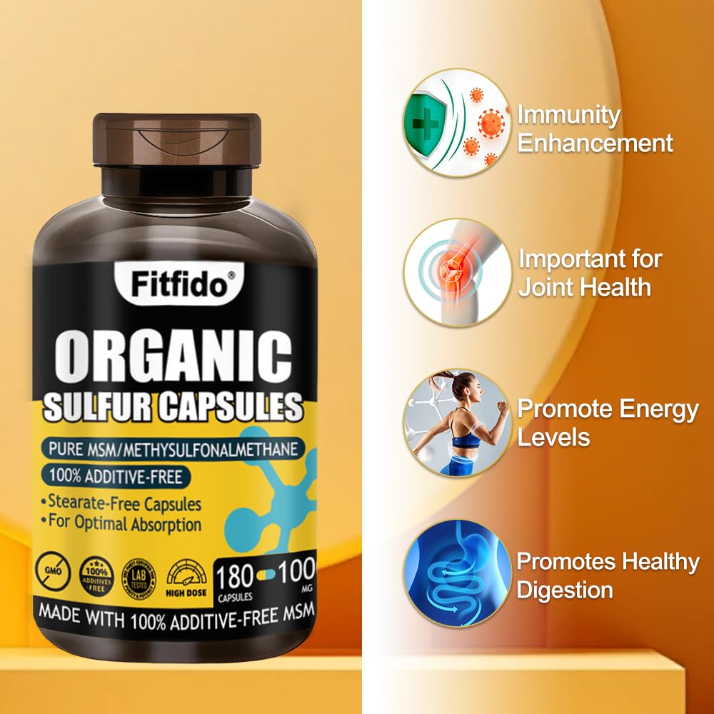 Back label of Fitfido MSM Capsules bottle with ingredients and certifications