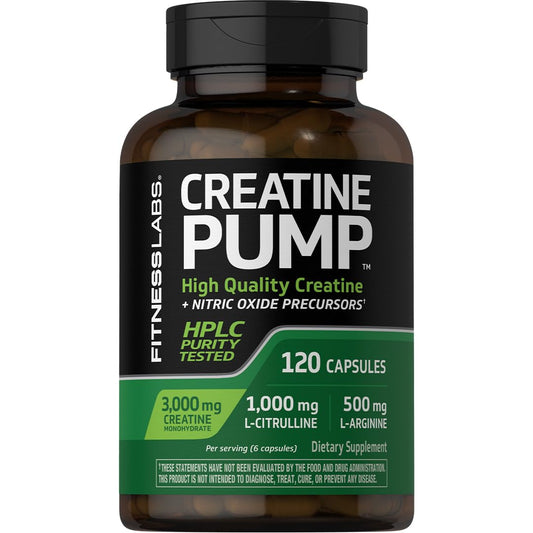 Fitness Labs Creatine Capsules bottle front with 120-count