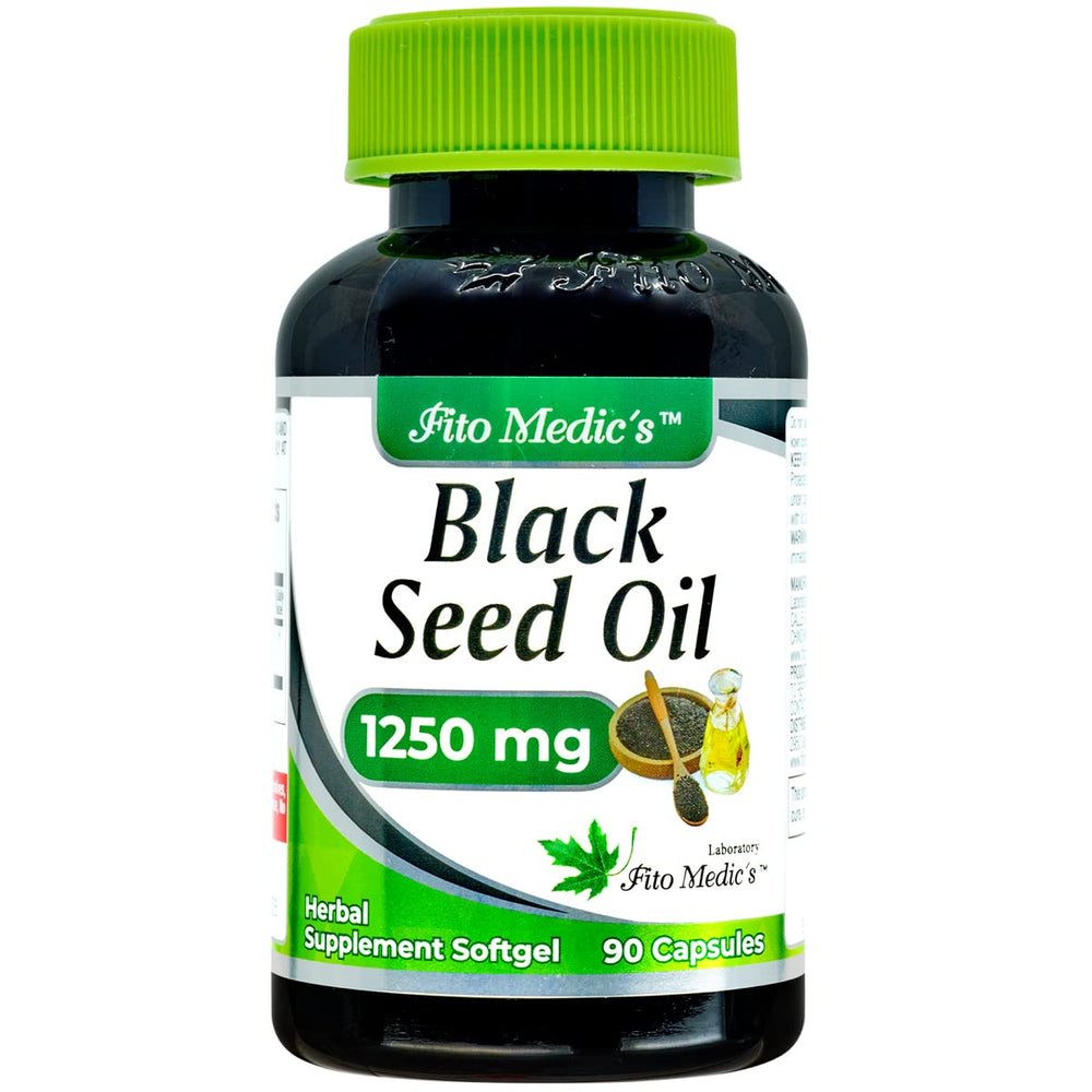 Bottle of Fito Medic Black Seed Oil softgels with label