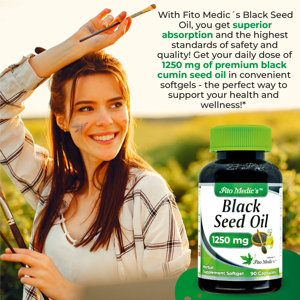 Close-up of 1250 mg Black Seed Oil softgels capsules