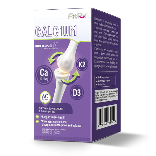 FitRx EuBone bottle showing calcium, magnesium, D3 and K2 ingredients