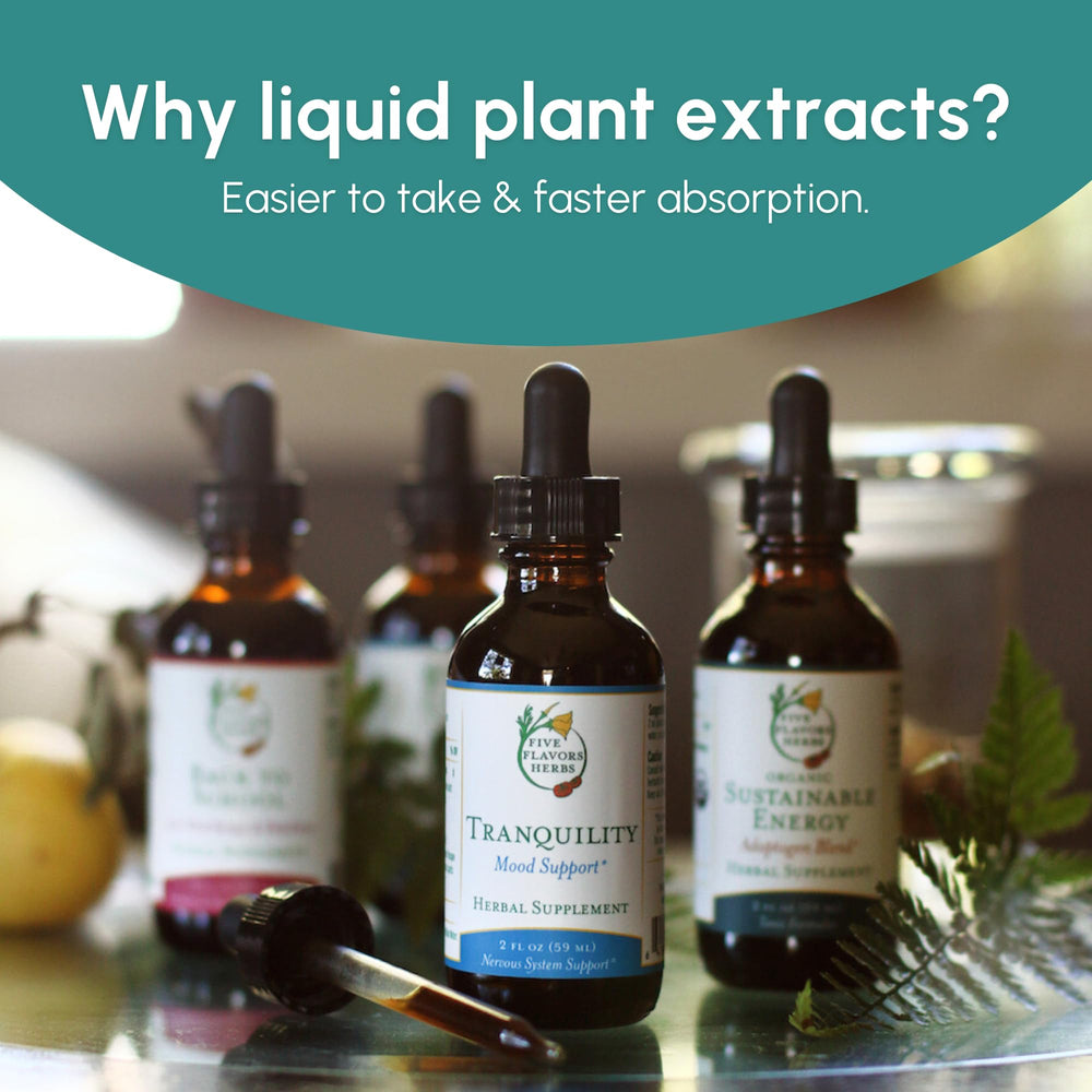 Assorted FIVE FLAVORS HERBS tinctures displayed together