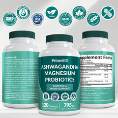 Close-up of ashwagandha and probiotics in the cortisol supplement