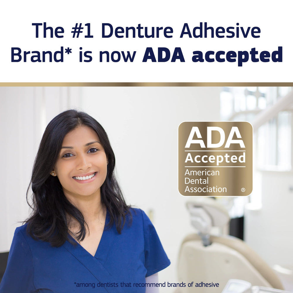ADA Accepted logo displayed on Fixodent Pure Strength packaging