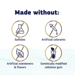 Packaging highlighting no sulfates, artificial colorants, flavors, or sweeteners
