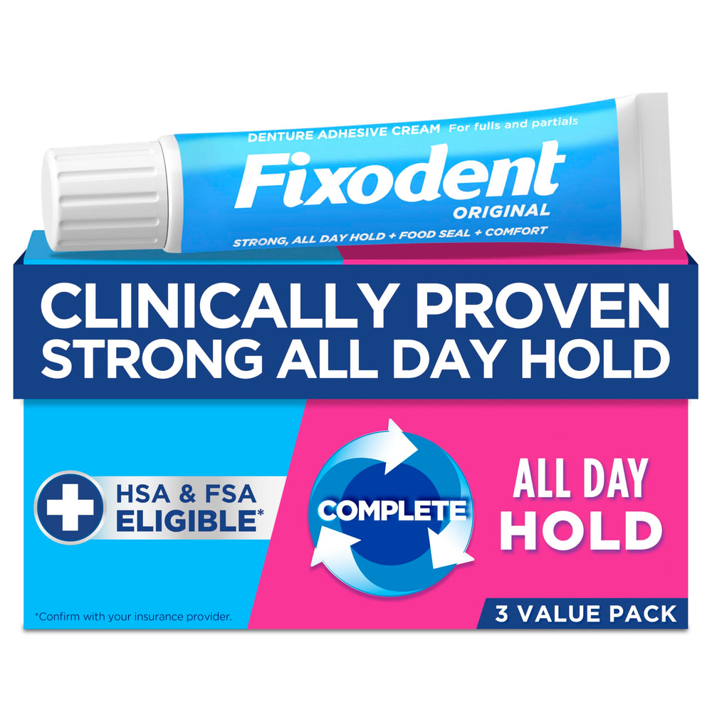 Fixodent Complete Original Denture Adhesive Cream 2.4 oz tube in 3-pack