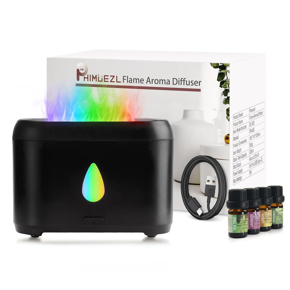 Flame diffuser with 200ml capacity emitting mist and decorative flame light in a living room