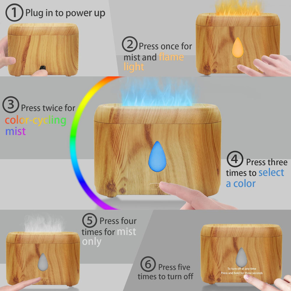 Close-up of wood grain texture with flame-style LED lighting