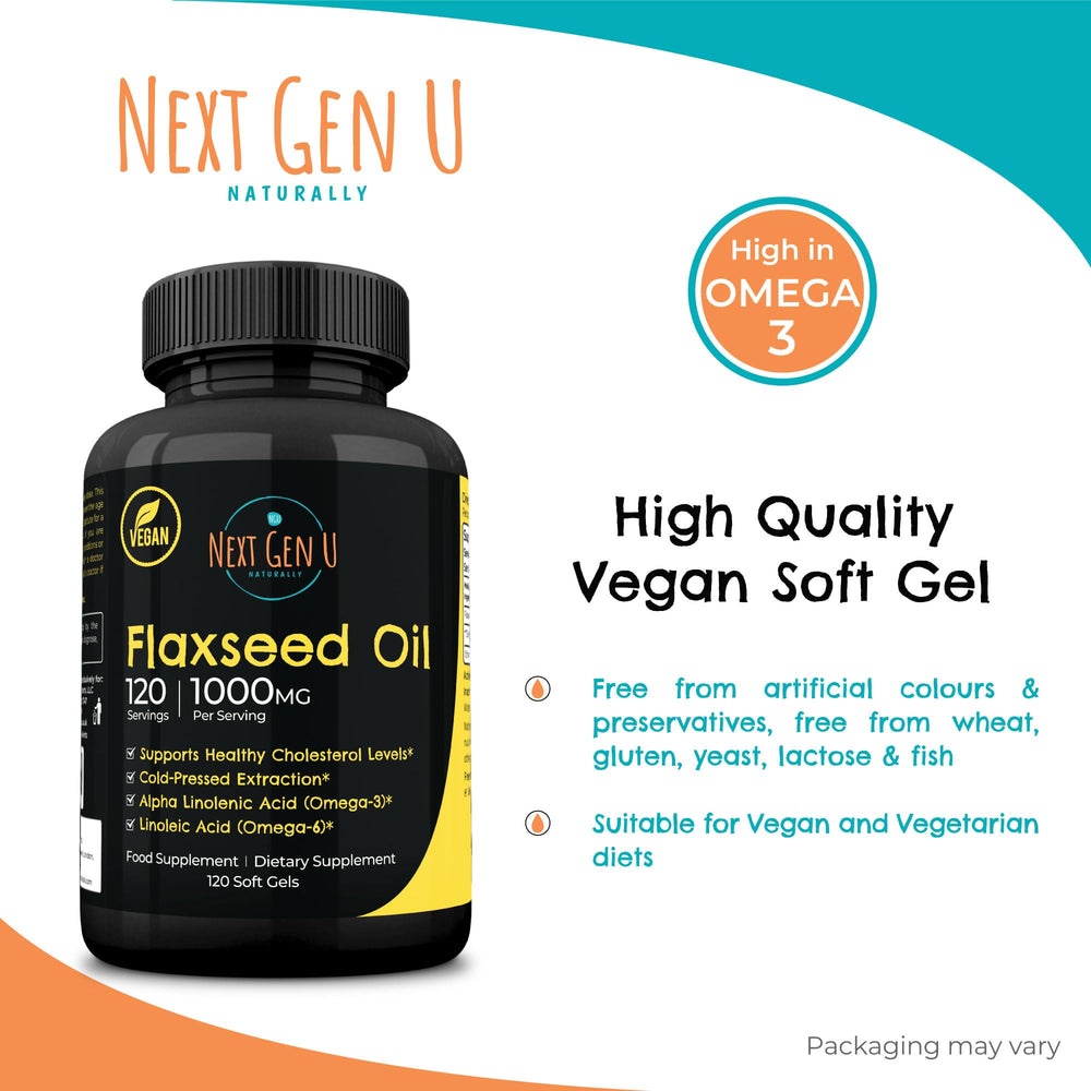 Cold-pressed flaxseed oil capsules promoting omega-3-6-9 health