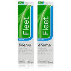 Fleet Adult Enema Twin Pack box shows compact, convenient home use.