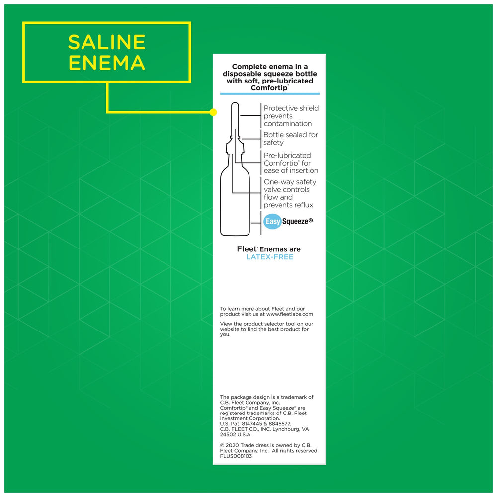 Fleet laxative saline enema disposable-enema-use illustrates clean, one-time-use convenience.