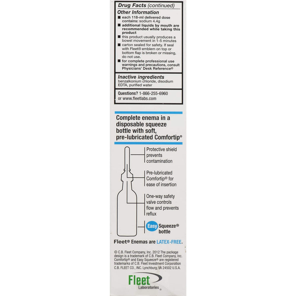 Fleet saline enema pre-filled bottle ready for quick use.
