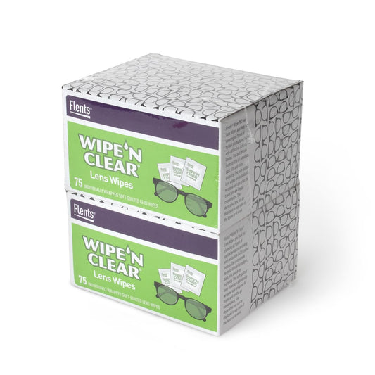 Front view of Flents Lens Wipes dual box packaging, 150 wipes total
