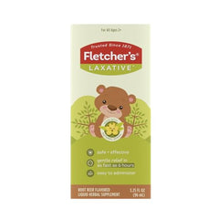 Fletcher's Laxative Root Beer label highlights natural senna ingredients for occasional relief.