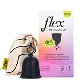 Flex Cup Starter Kit packaging highlights eco-conscious design for reusable care.