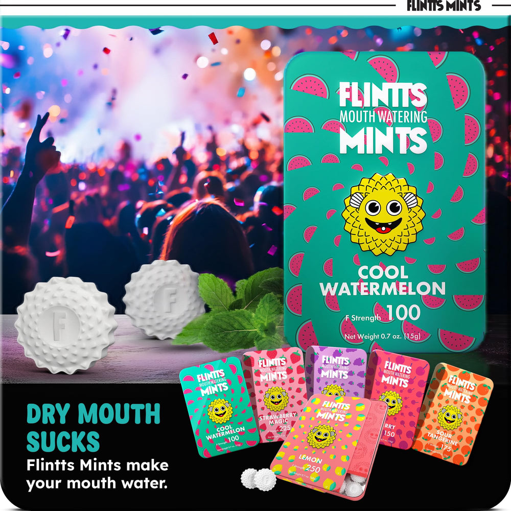 Close-up of Flintts Mints Fruit Troop sparkling surface