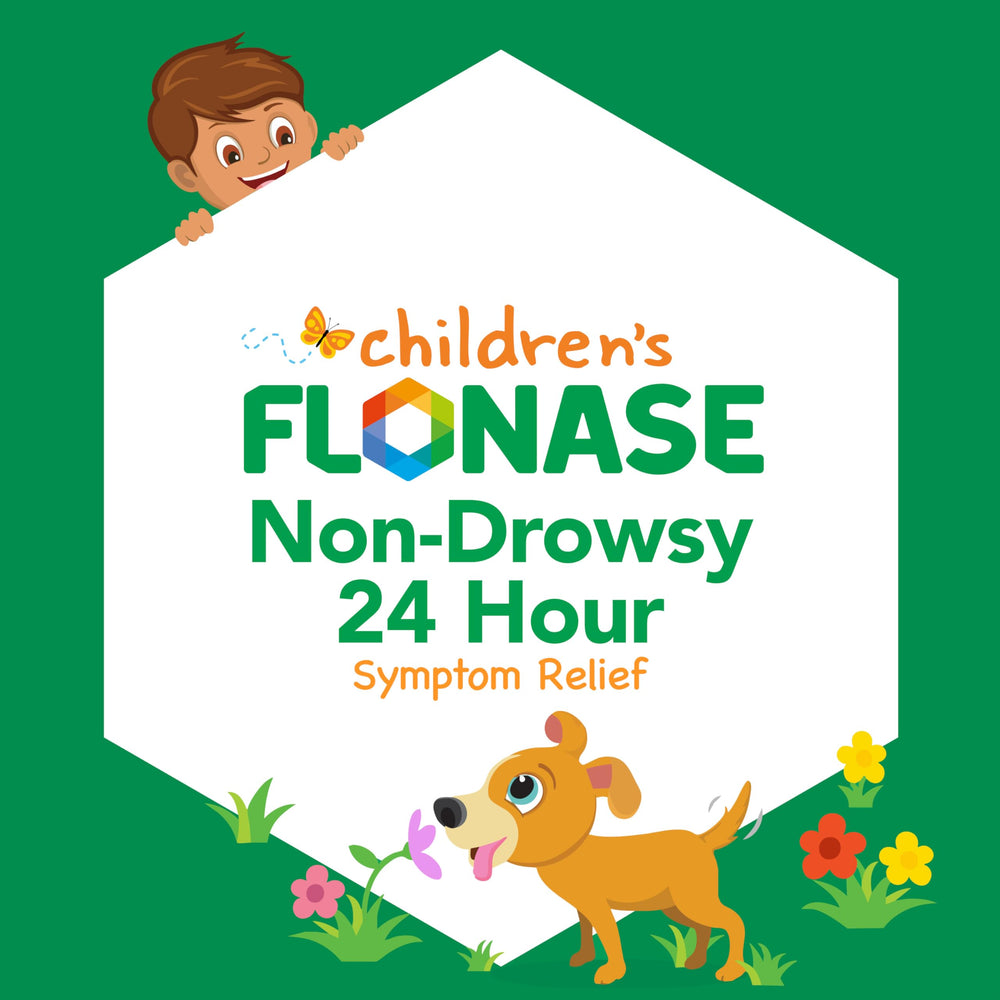 Flonase Children’s daily-dosing image showing one spray in each nostril