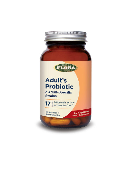 Bottle of Flora Adults Probiotic with 60 vegan capsules