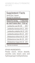 Close-up of probiotic capsules highlighting 34 Billion CFU and 7 senior strains