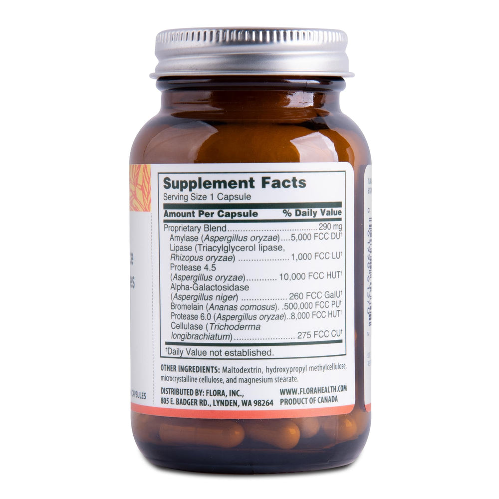 Vegetarian capsules with Flora Daily Maintenance Digestive Enzymes label