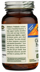Label indicating gluten-free, vegetarian, RAW probiotic for children