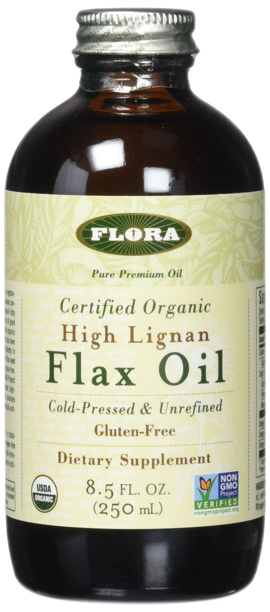 Flora Health Organic High Lignan Flax Seed Oil – 17 oz Glass Bottle