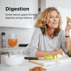 Flora lower-bowel health support image suggests gentle daily balance.