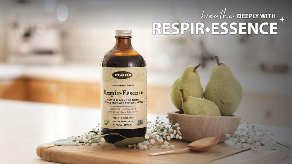 Flora Health branding with Respir-Essence product image