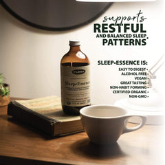 Lifestyle scene with glass of herbal tea and a spoon, representing Sleep-Essence