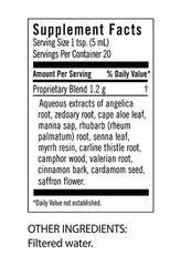 Close up of Flora Swedish Bitters label